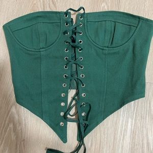 Princess Polly LIONESS east gate corset stone bustier top forest green lace up